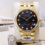 Replica Swiss Rolex Oyster Perpetual Watch - Gold Case Black Diamond Markers